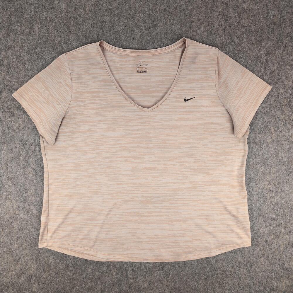 Nike Shirt Womens XXL Pink Dri-FIT V-Neck Striped Running Training Sports
